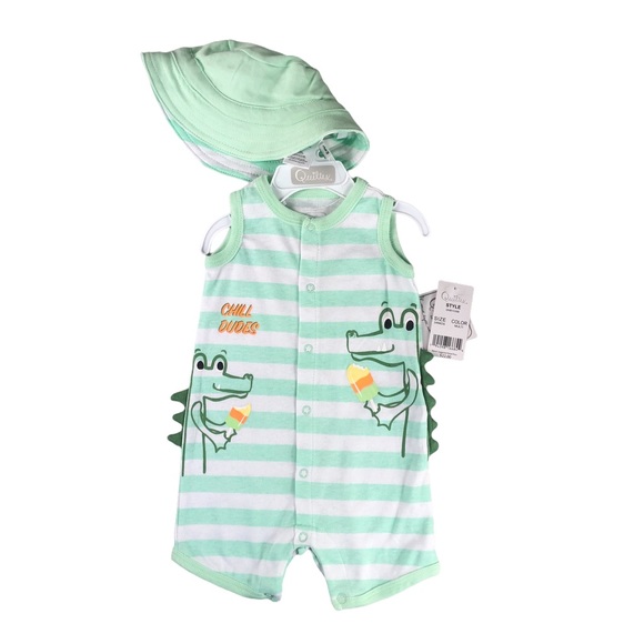 Quiltex Other - NWT QUILTEX Boys Chill Dudes Alligator Crocodile Romper With Hat